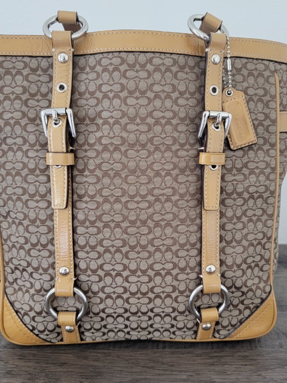 Coach Vintage Y2K Khaki Hamptons Mini Signature Carryall Tote F12344